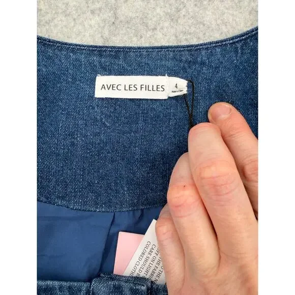 NWT Avec Les Filles Western Portrait-Neck Snap-Front Embroidered Denim Dress - Picture 3 of 11